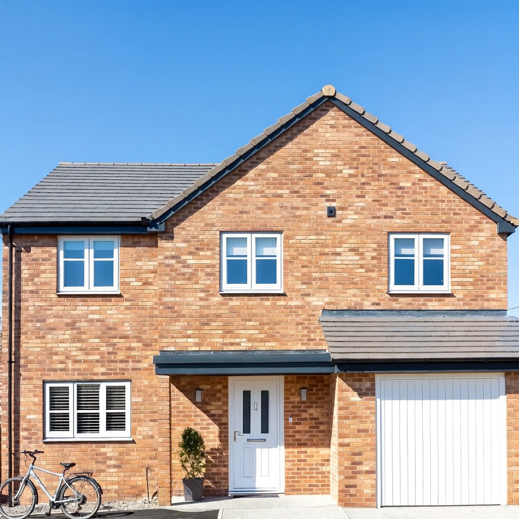House with white windows and doors.
