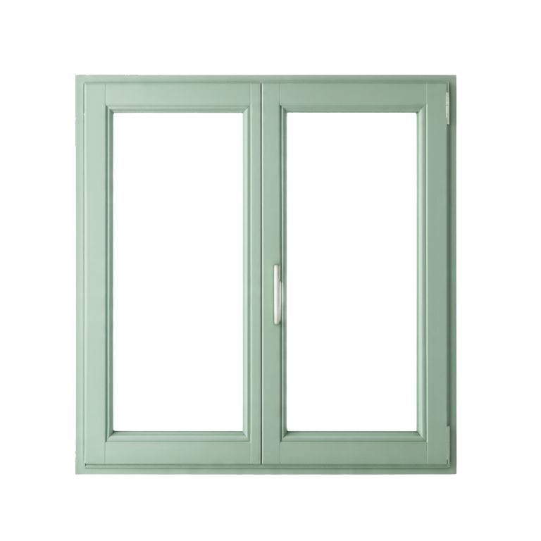 Modern uPVC casement window in a light green finish.